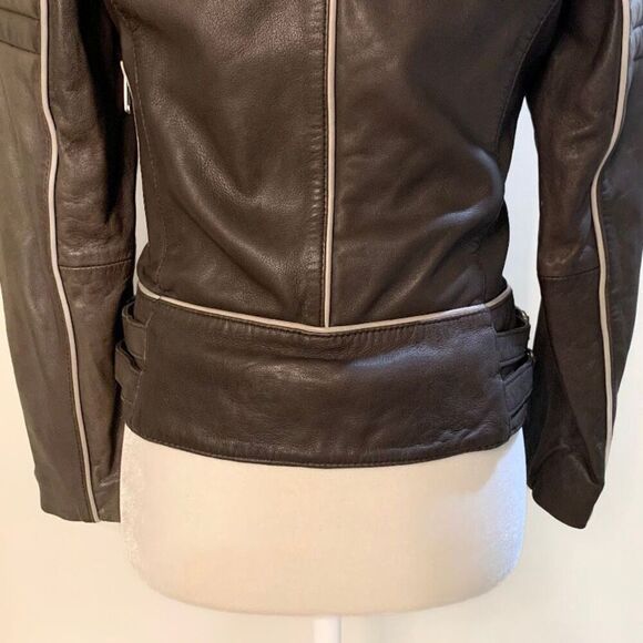 AllSaints Bixer Piped Biker Jacket Lamb Leather US 2 EU 34 UK 6 Women’s XS - Picture 8 of 10